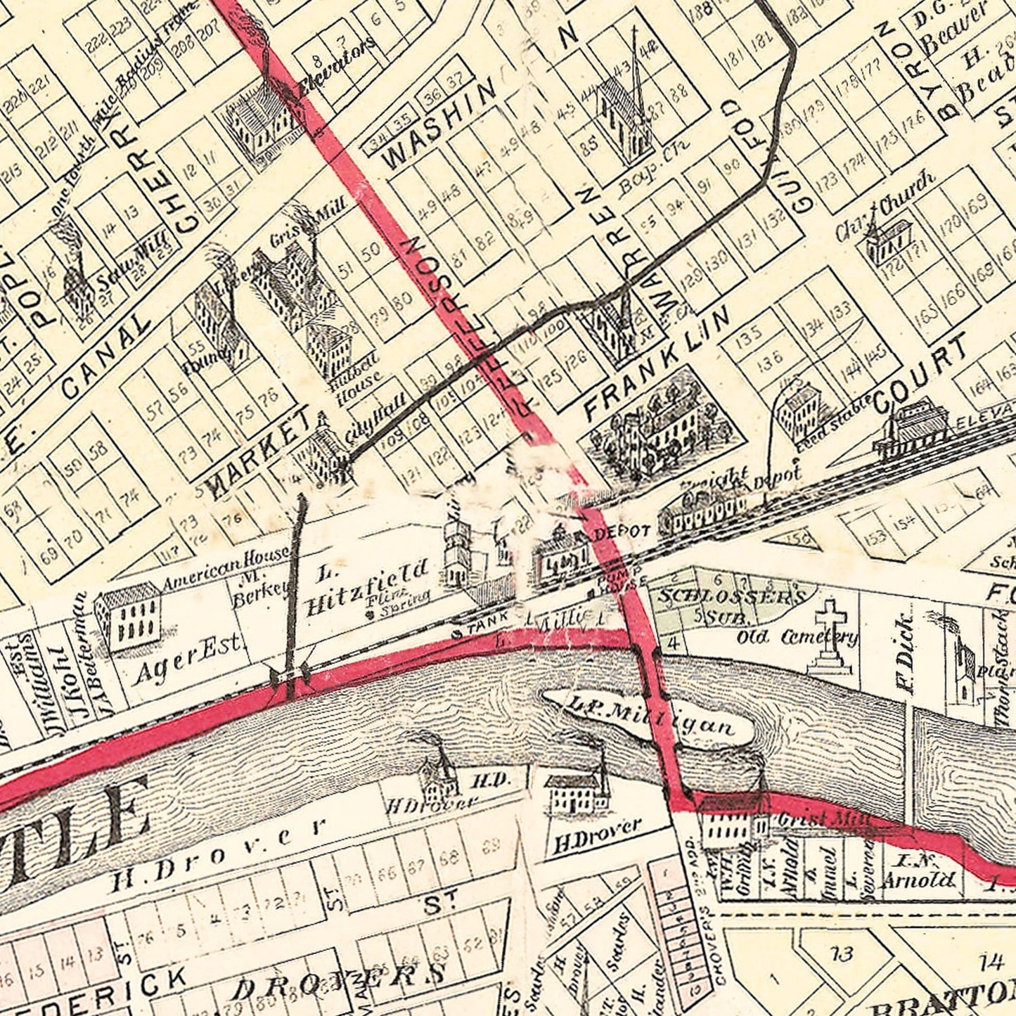 Vintage Map of Huntington, Indiana, 1879