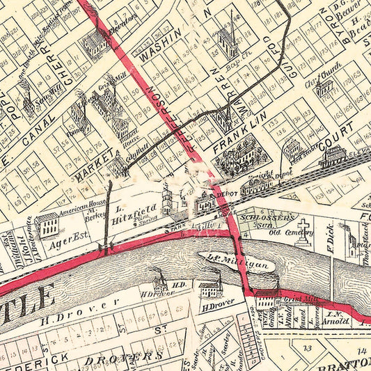 Vintage Map of Huntington, Indiana, 1879