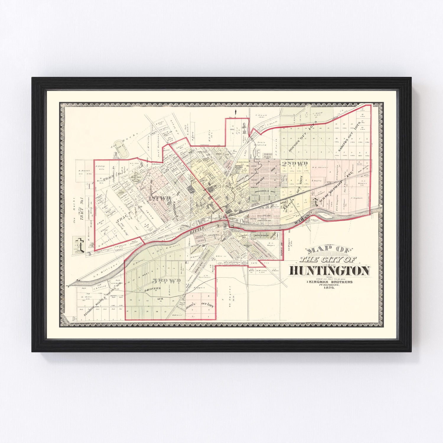 Vintage map of Huntington, Indiana, 1879