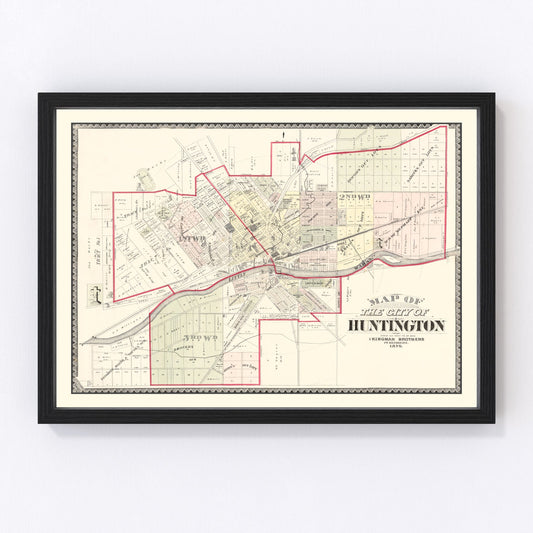 Vintage map of Huntington, Indiana, 1879