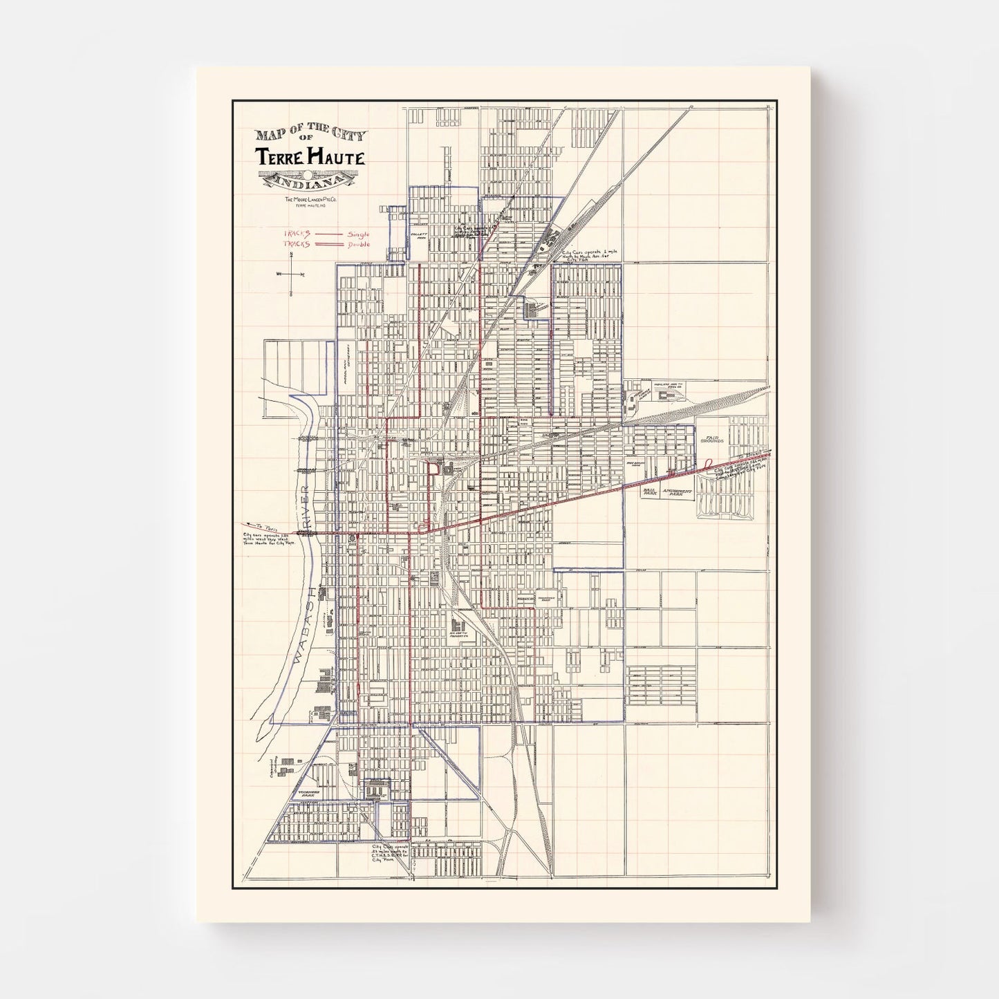 Vintage Map of Terre Haute, Indiana, 1907