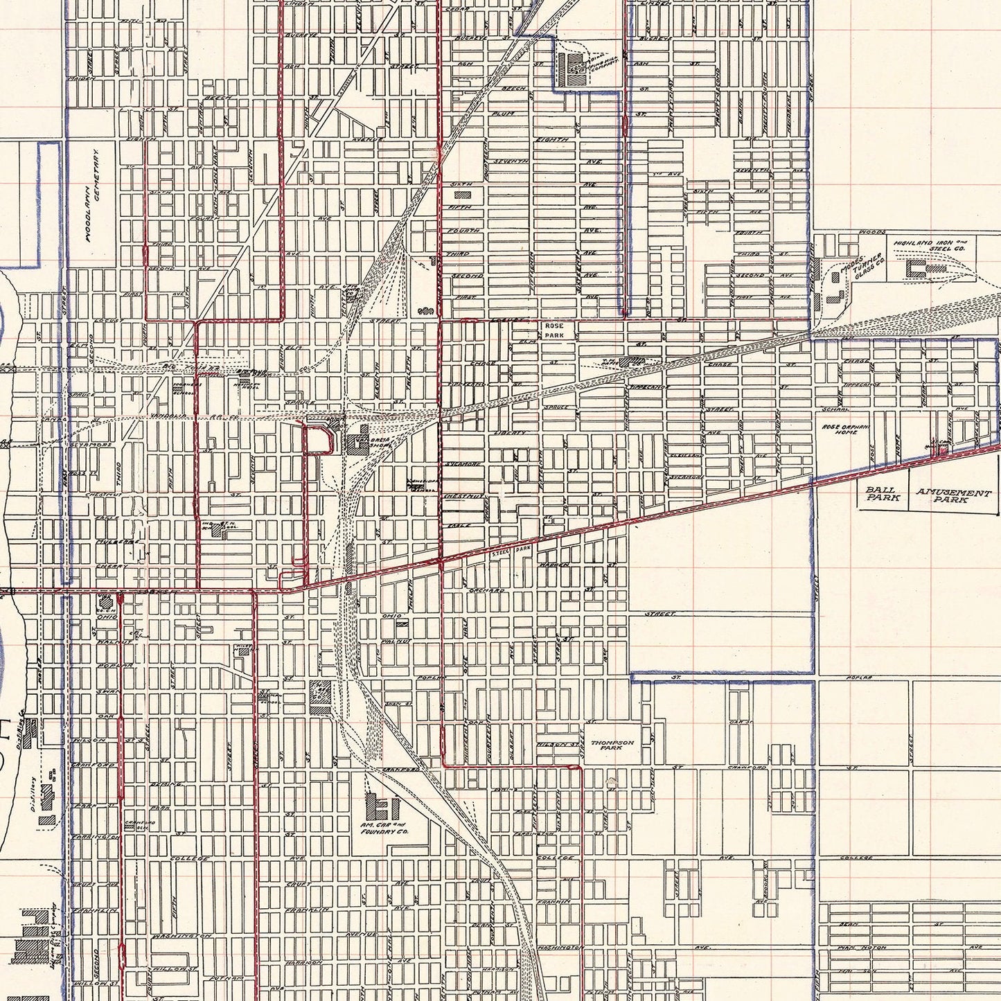 Vintage Map of Terre Haute, Indiana, 1907