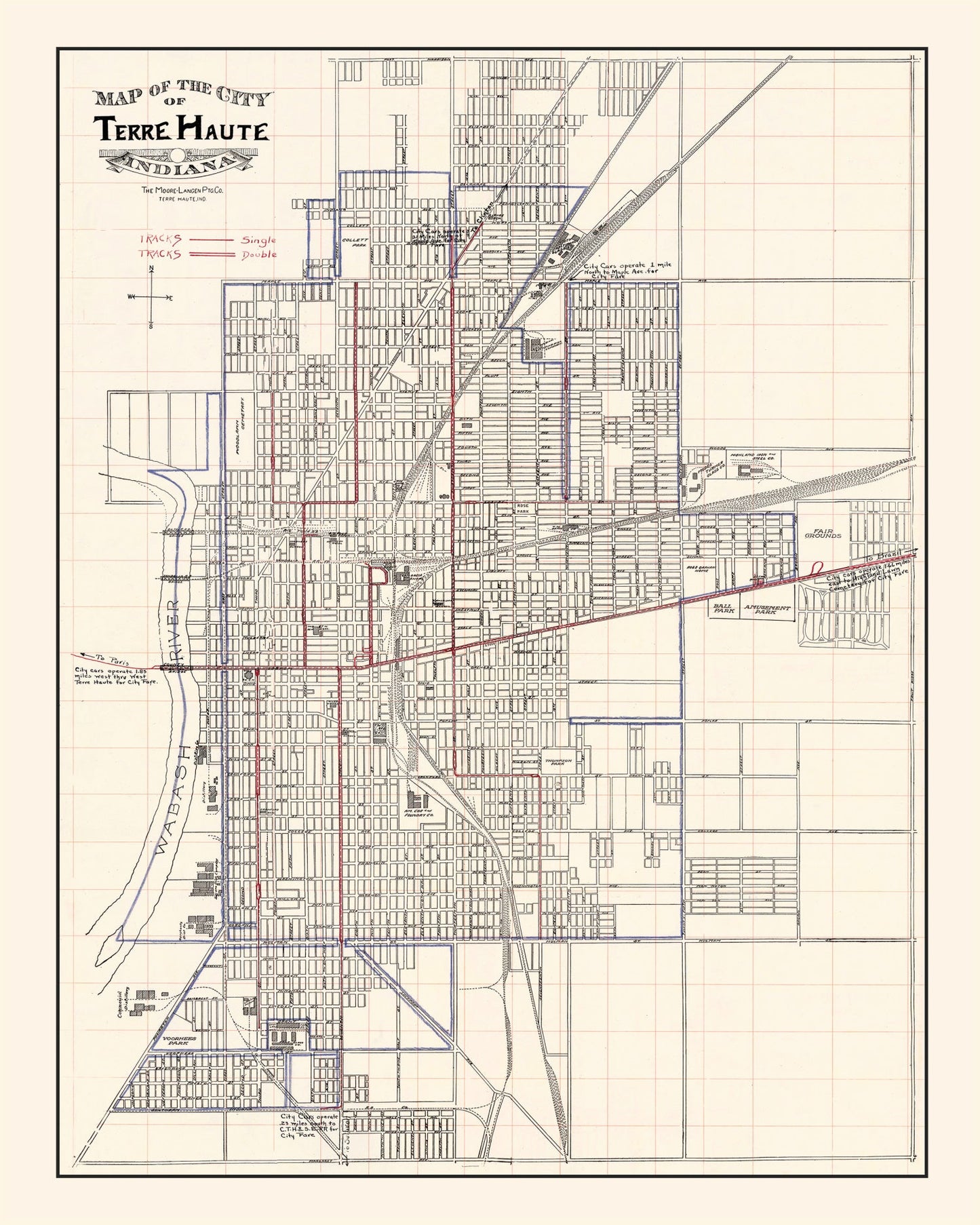 Vintage Map of Terre Haute, Indiana, 1907