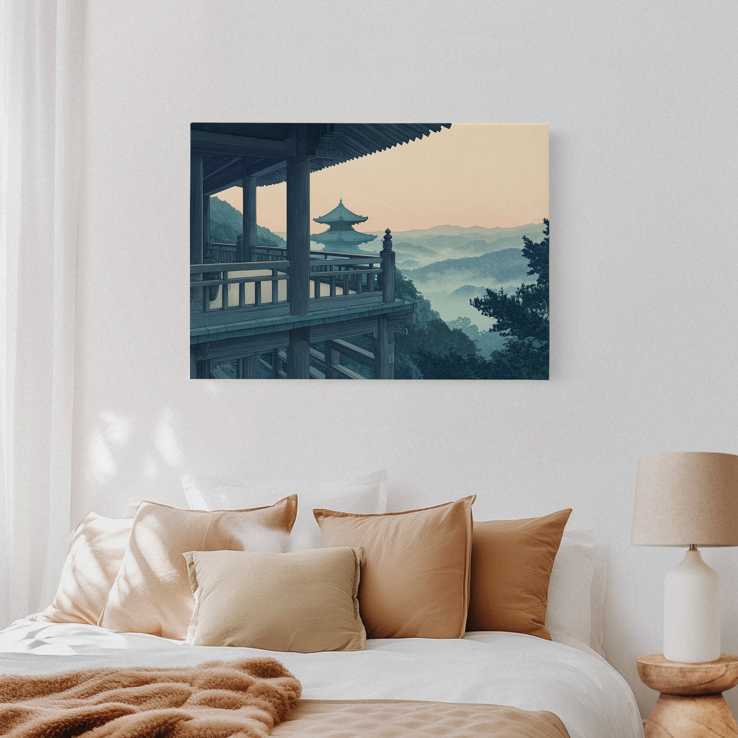 Japanese Temple Balcony Misty Mountain Wall Art Print