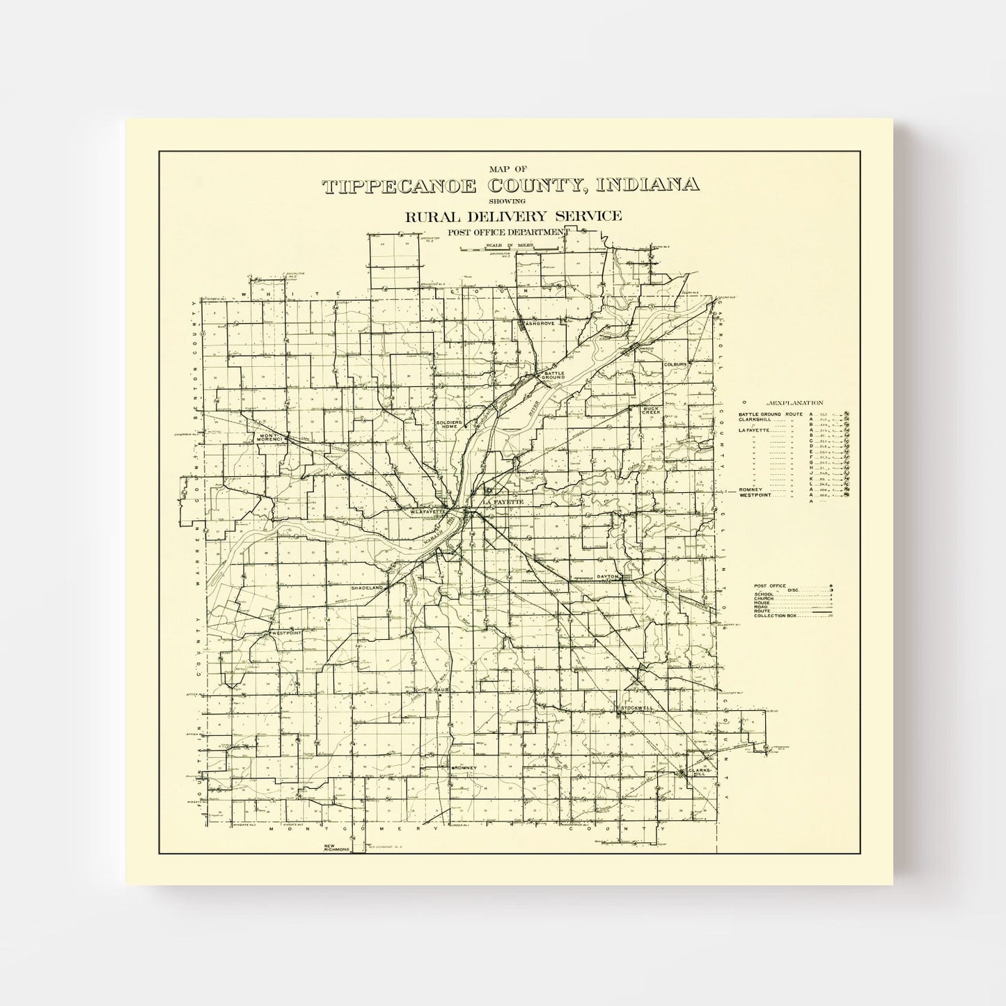 Vintage Map of Tippecanoe County, Indiana, 1911