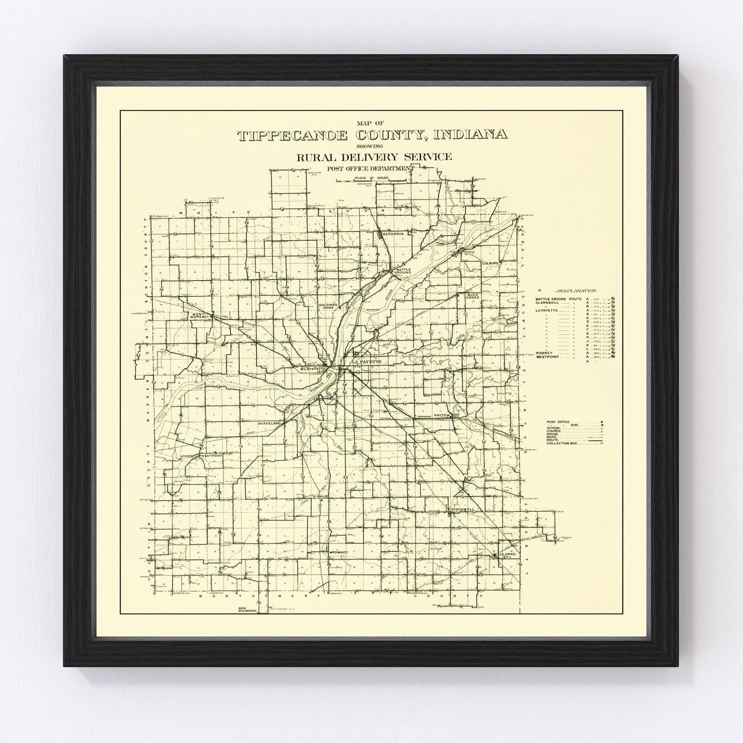 vintage map of Tippecanoe County, Indiana, 1911