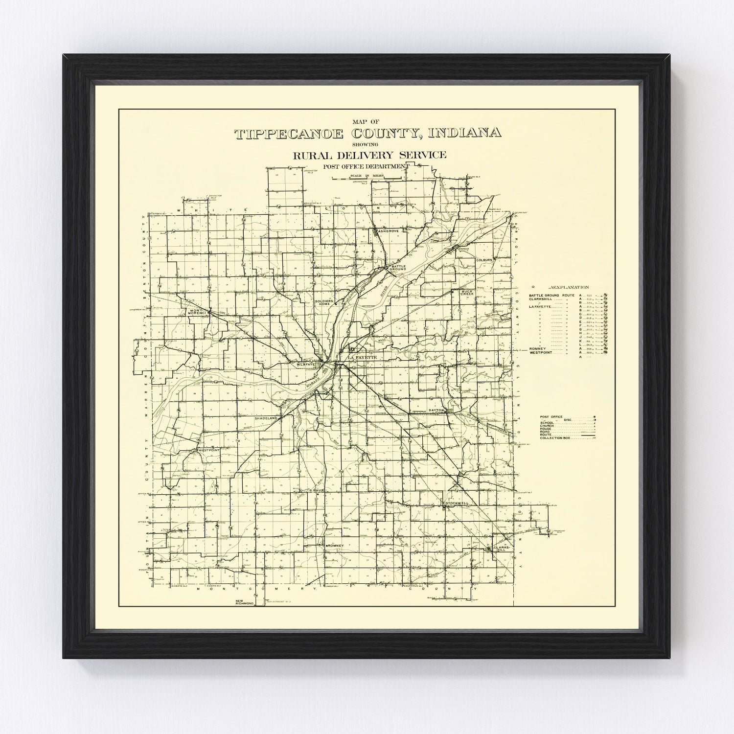 vintage map of Tippecanoe County, Indiana, 1911