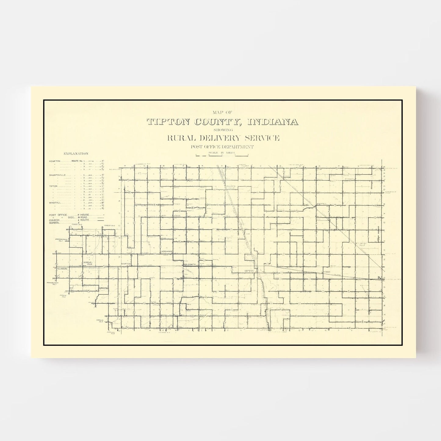 Vintage Map of Tipton County, Indiana, 1910