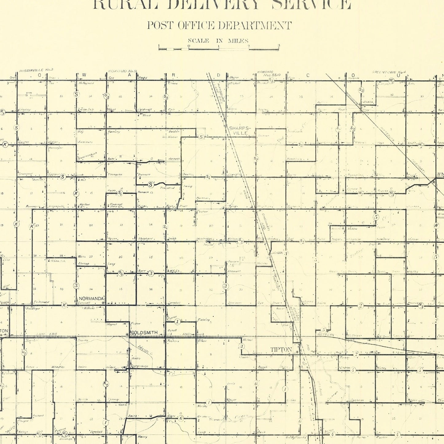 Vintage Map of Tipton County, Indiana, 1910