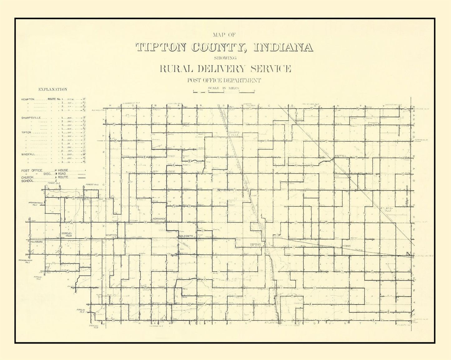Vintage Map of Tipton County, Indiana, 1910