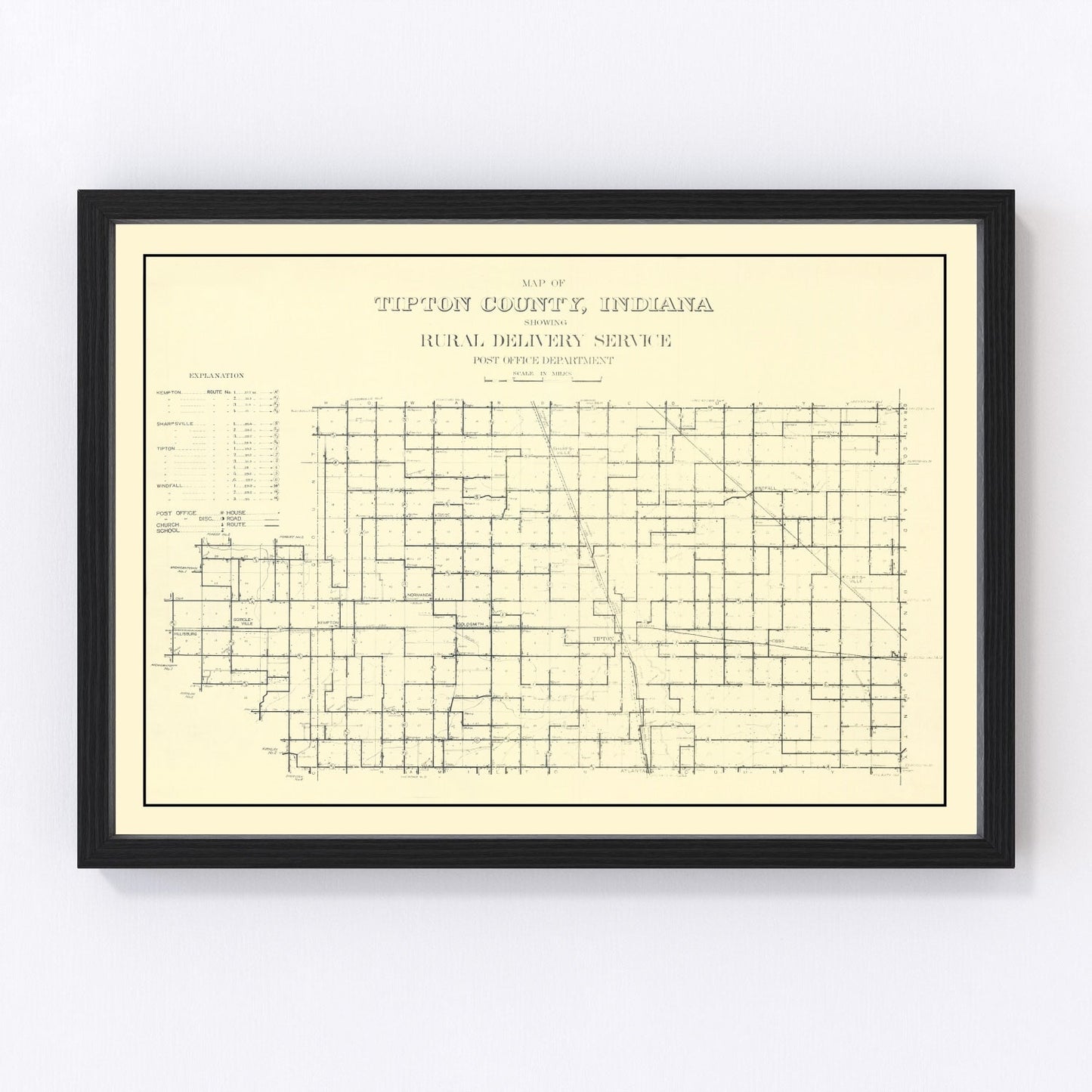 vintage map of Tipton County, Indiana, 1910