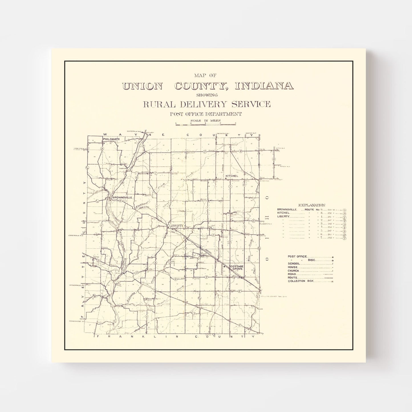 Vintage Map of Union County, Indiana, 1911