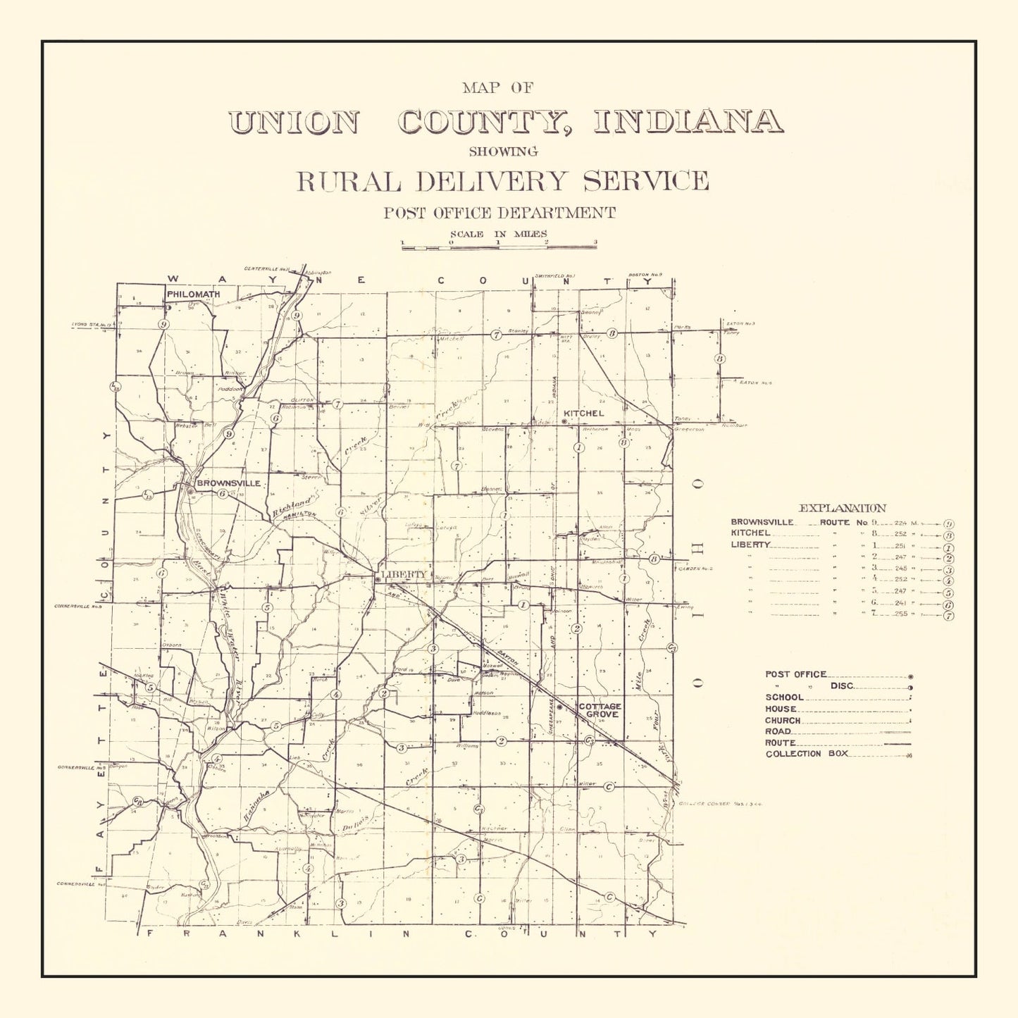 Vintage Map of Union County, Indiana, 1911