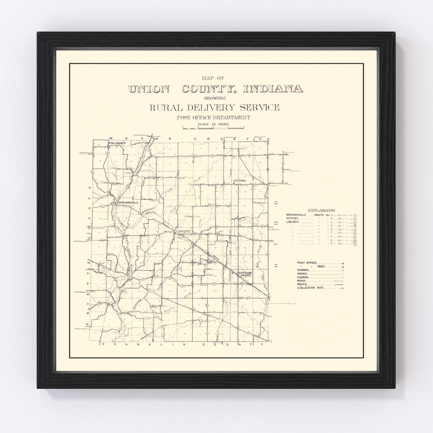 Vintage map of Union County, Indiana, 1911