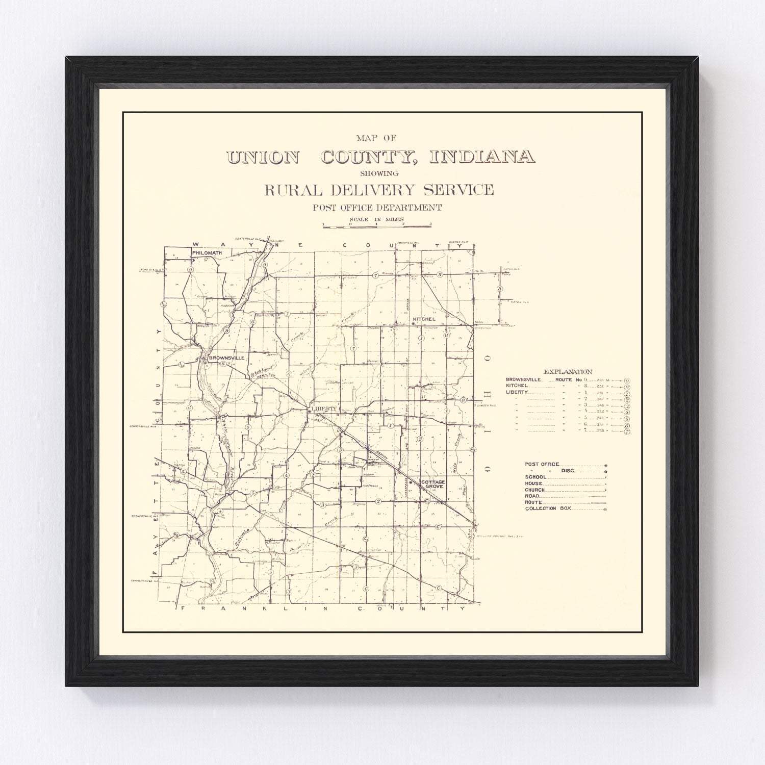 Vintage map of Union County, Indiana, 1911