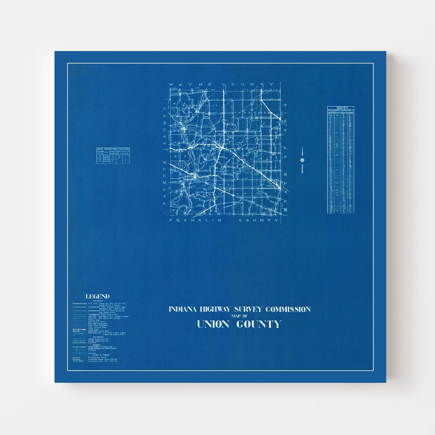 Vintage Map of Union County, Indiana, 1936