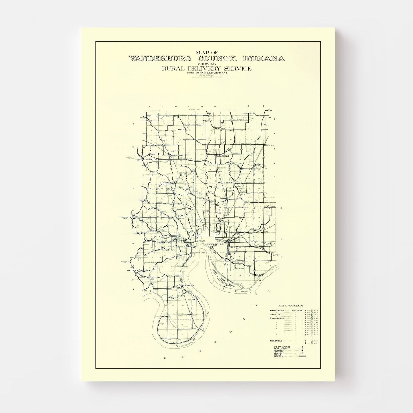 Vintage Map of Vanderburgh County, Indiana, 1908