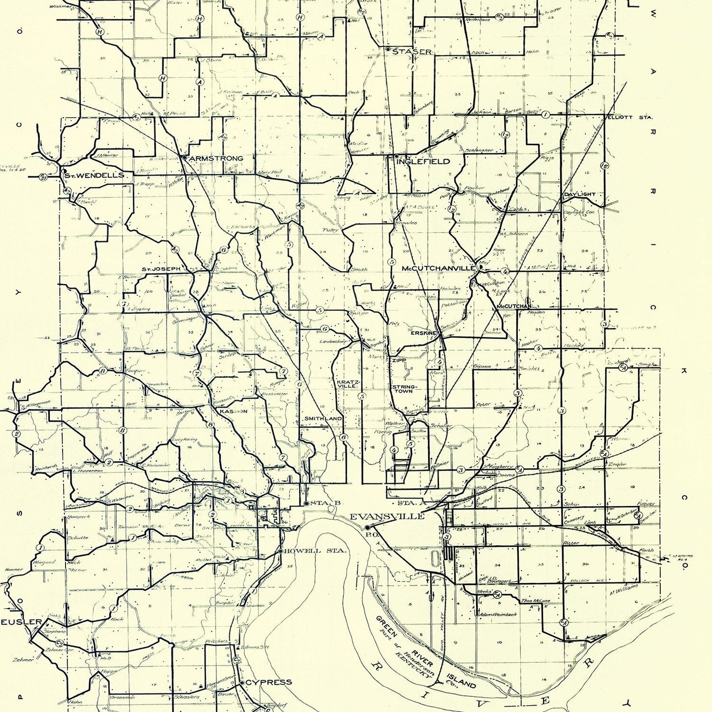 Vintage Map of Vanderburgh County, Indiana, 1908