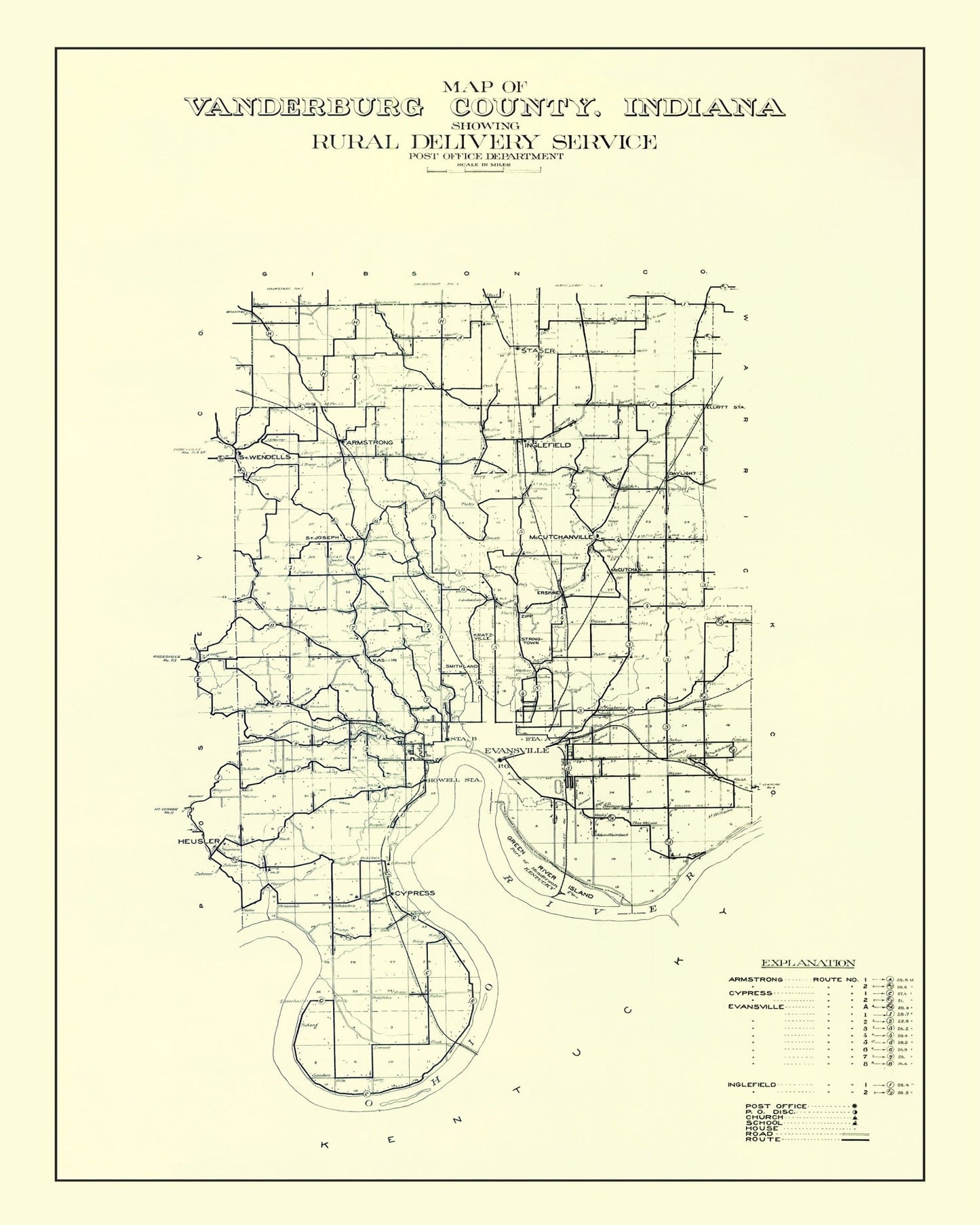 Vintage Map of Vanderburgh County, Indiana, 1908
