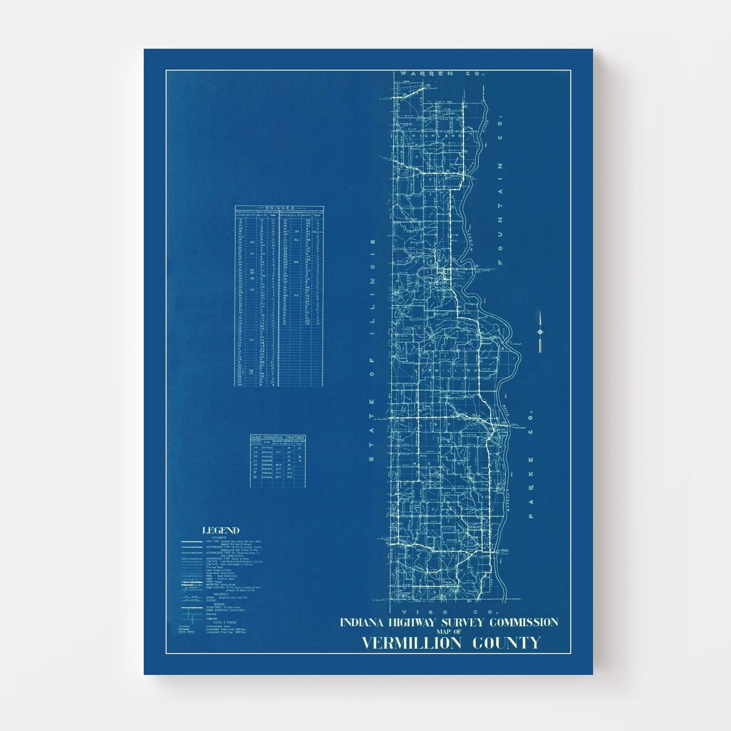 Vintage Map of Vermillion County, Indiana, 1936
