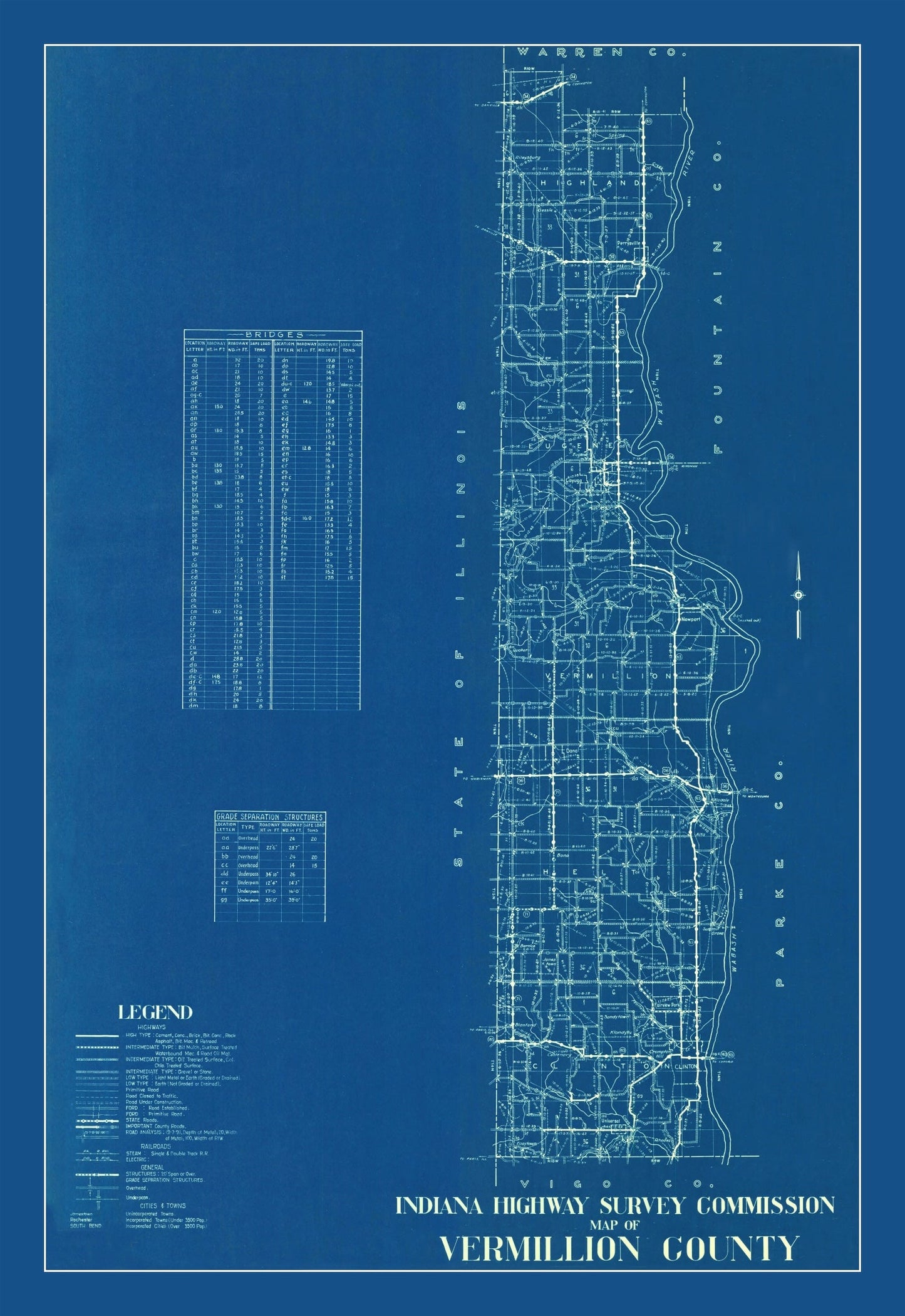 Vintage Map of Vermillion County, Indiana, 1936