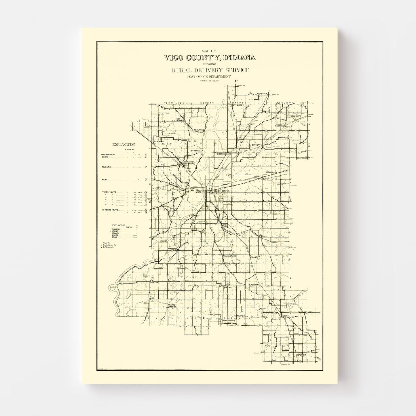 Vintage Map of Vigo County, Indiana, 1909