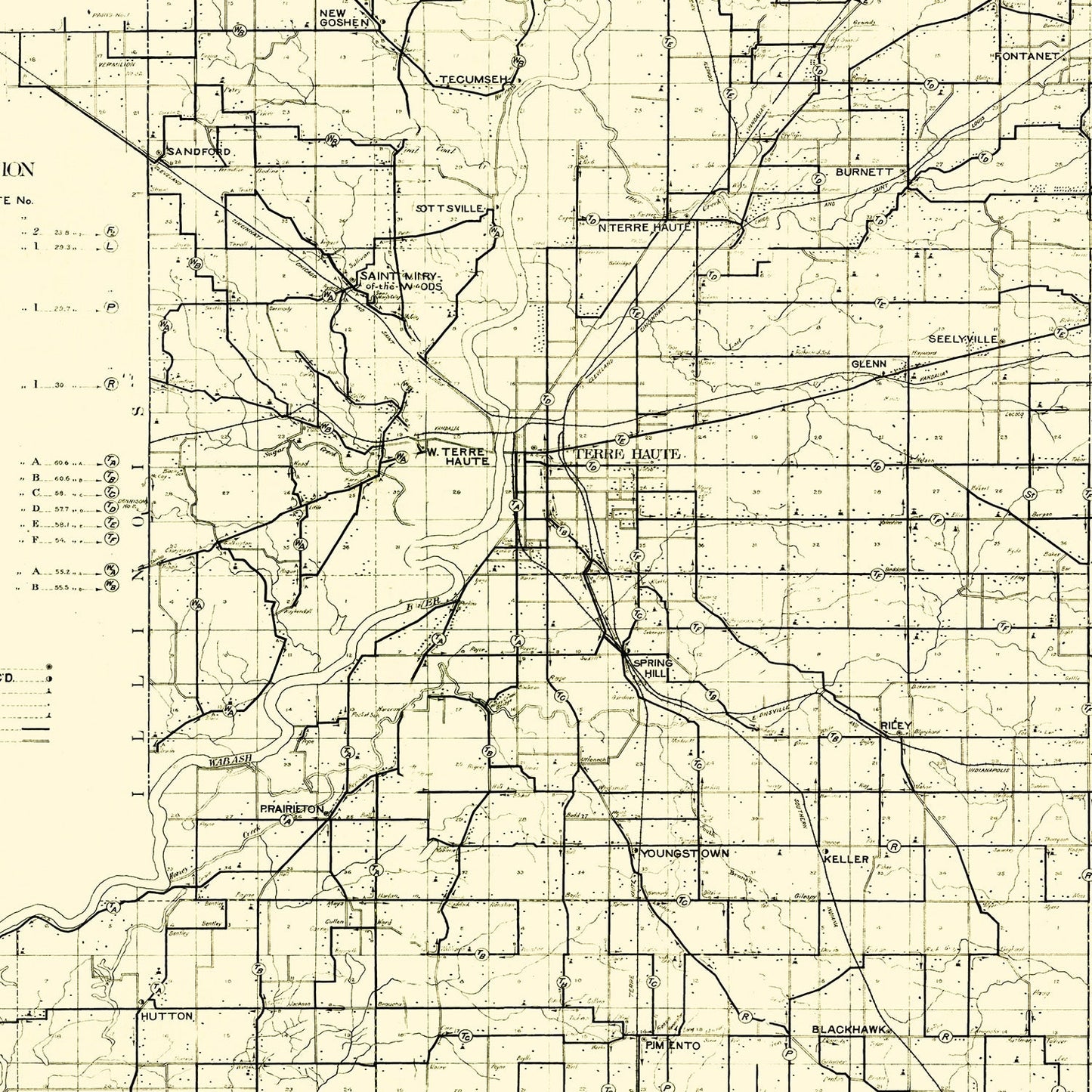 Vintage Map of Vigo County, Indiana, 1909