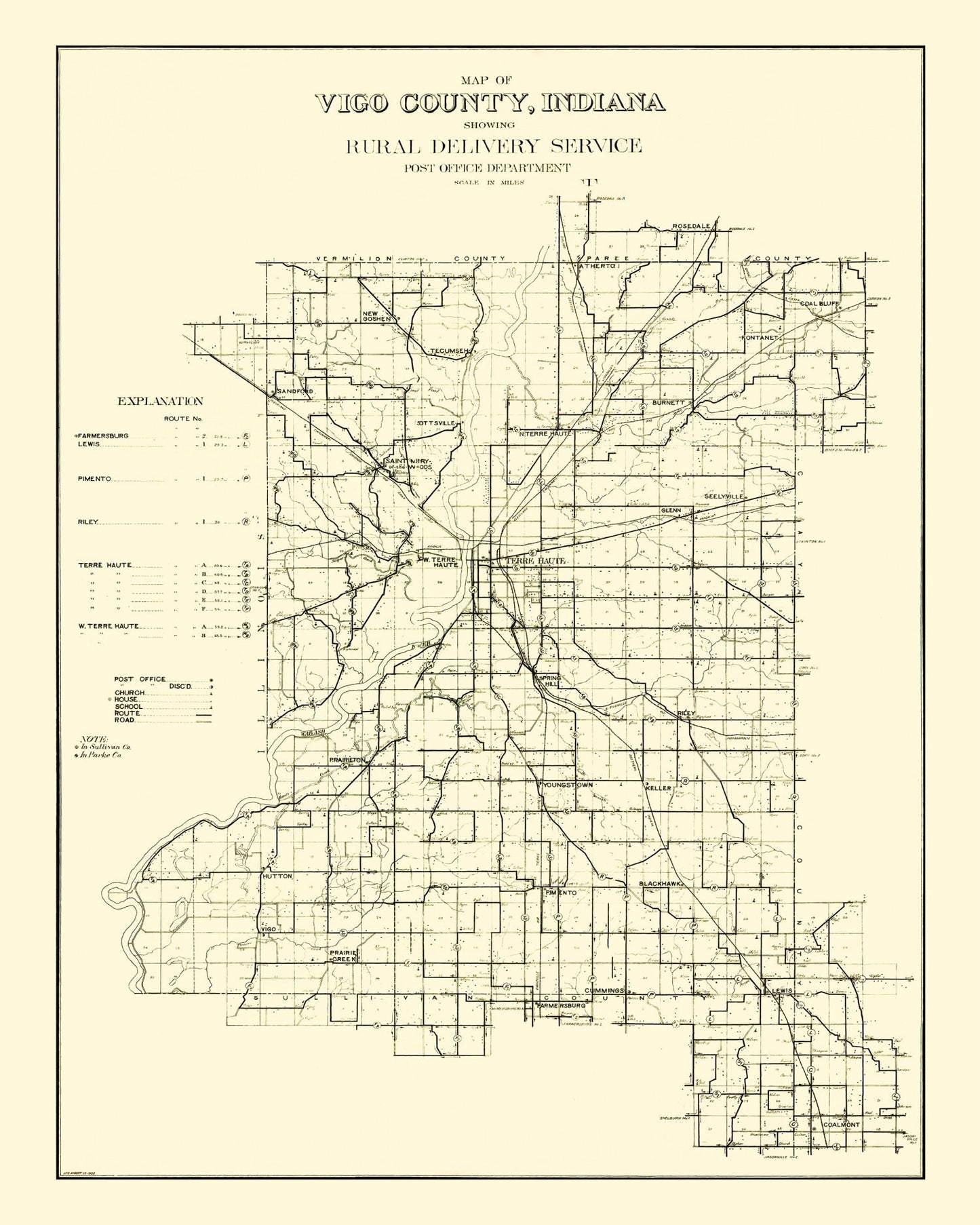 Vintage Map of Vigo County, Indiana, 1909
