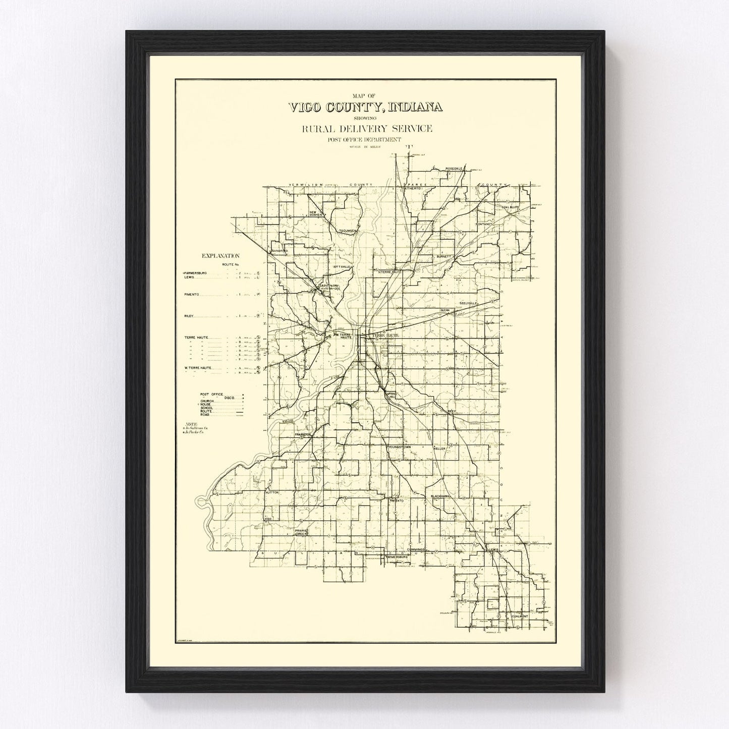 vintage map of Vigo County, Indiana, 1909