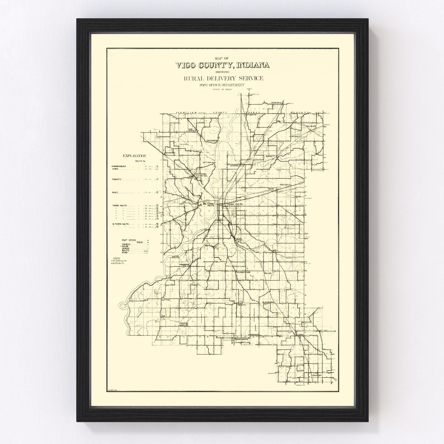 vintage map of Vigo County, Indiana, 1909