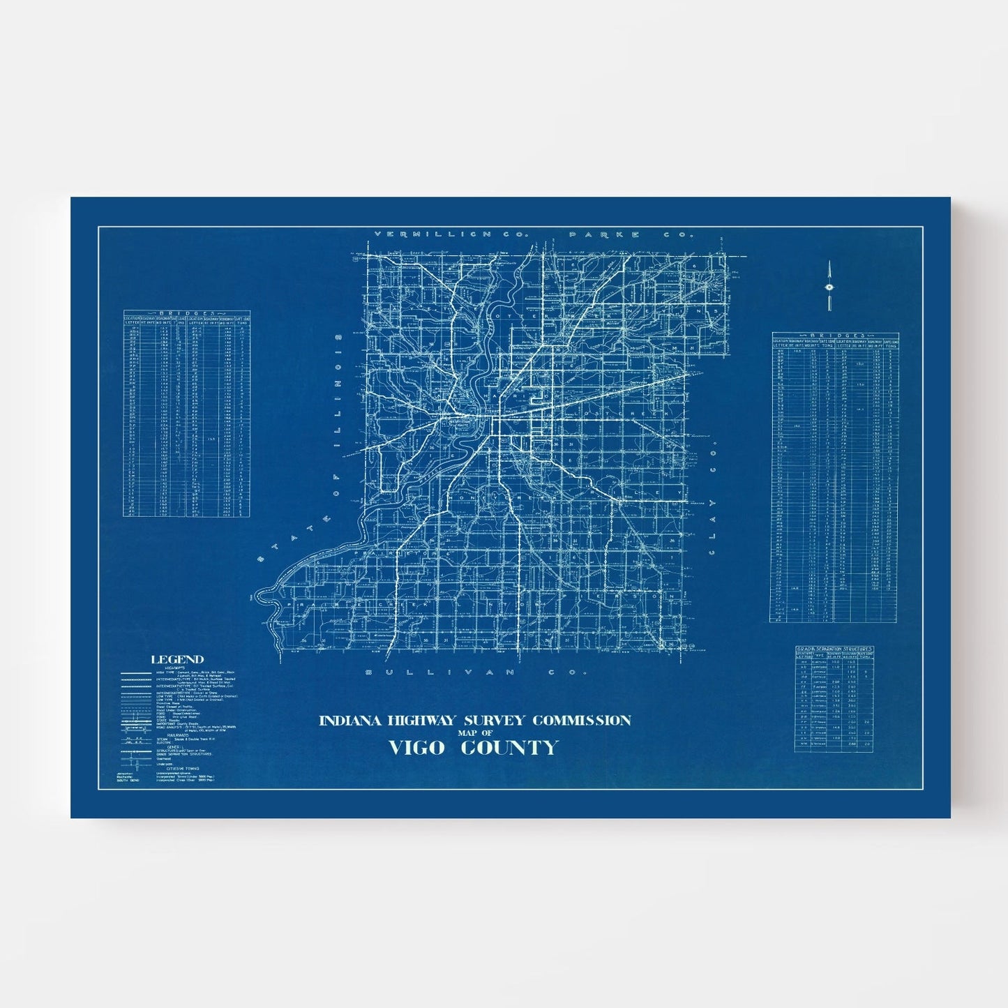 Vintage Map of Vigo County, Indiana, 1936