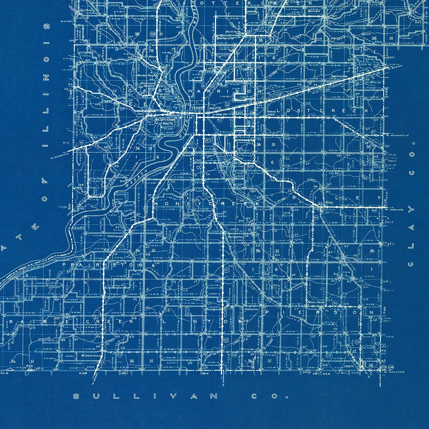 Vintage Map of Vigo County, Indiana, 1936