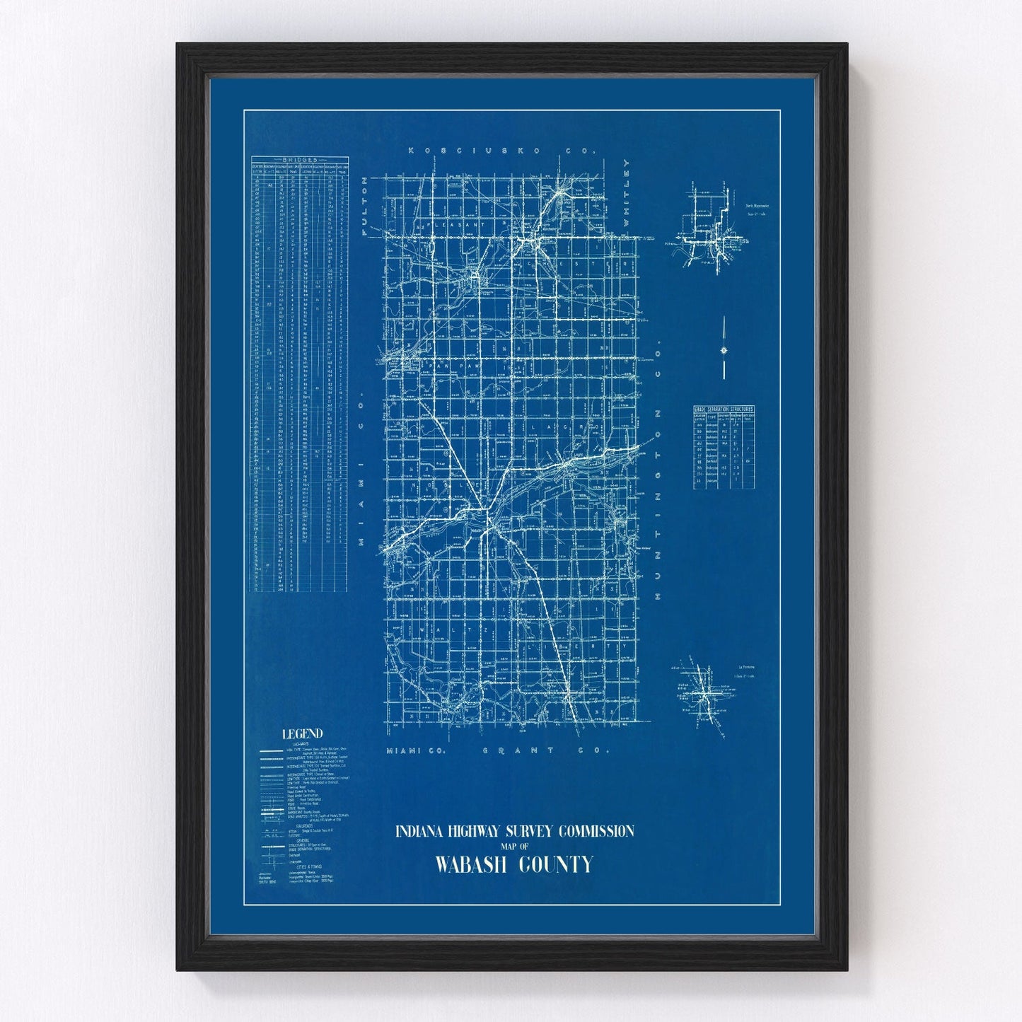 Vintage map of Wabash County, Indiana, 1936, digitally restored