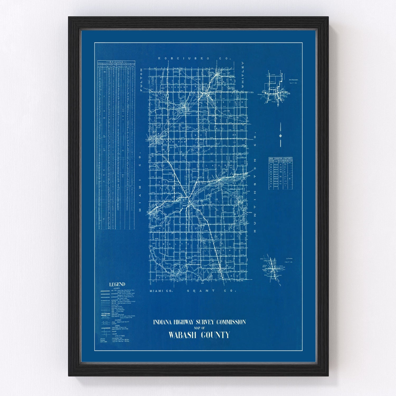 Vintage map of Wabash County, Indiana, 1936, digitally restored