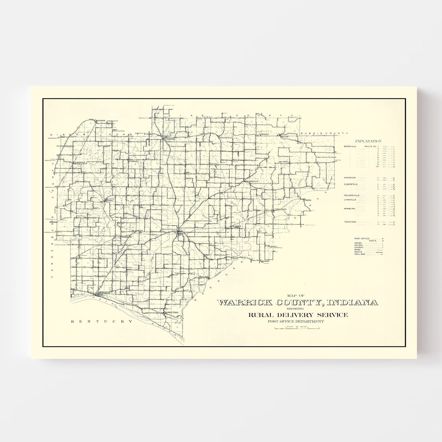 Vintage Map of Warrick County, Indiana, 1910