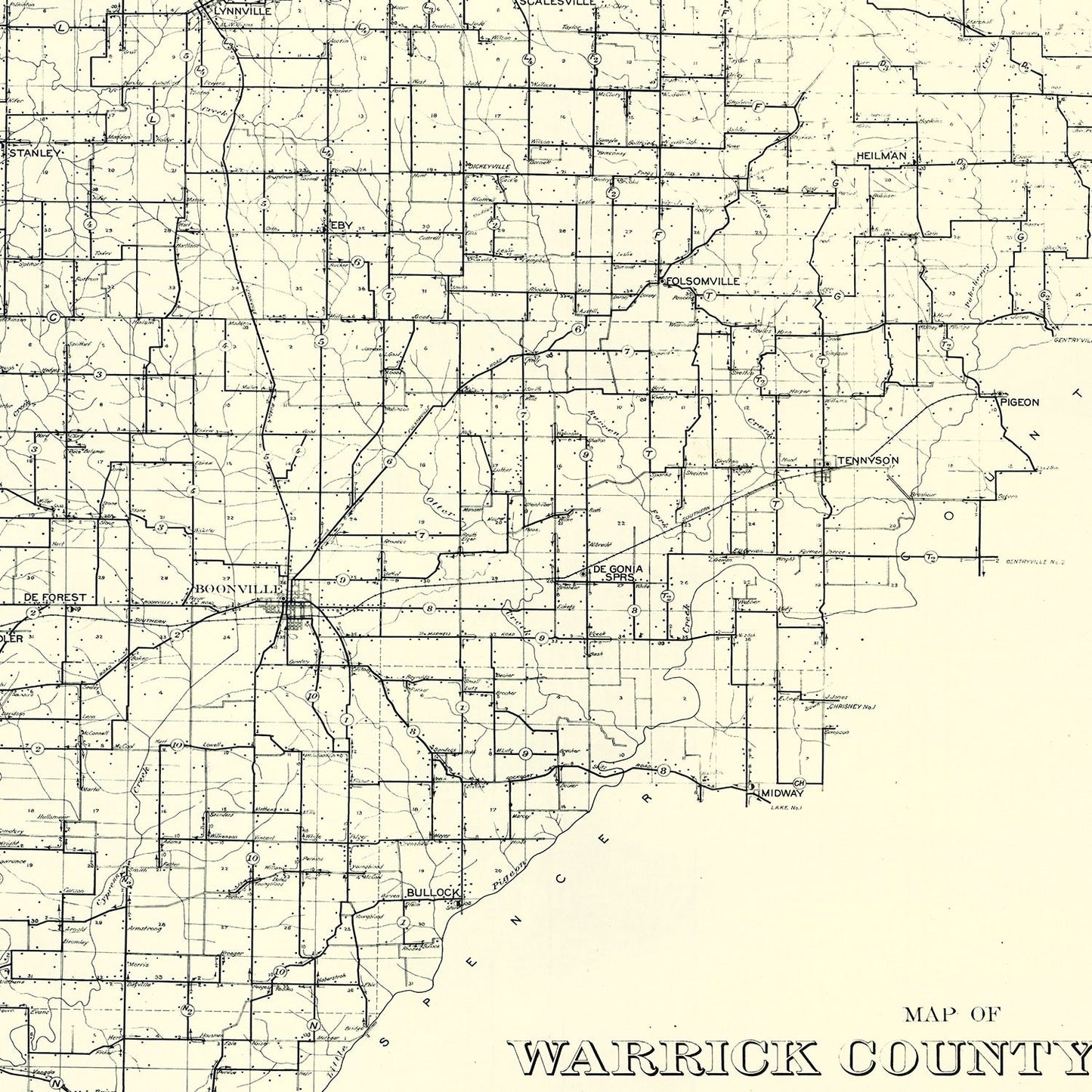 Vintage Map of Warrick County, Indiana, 1910