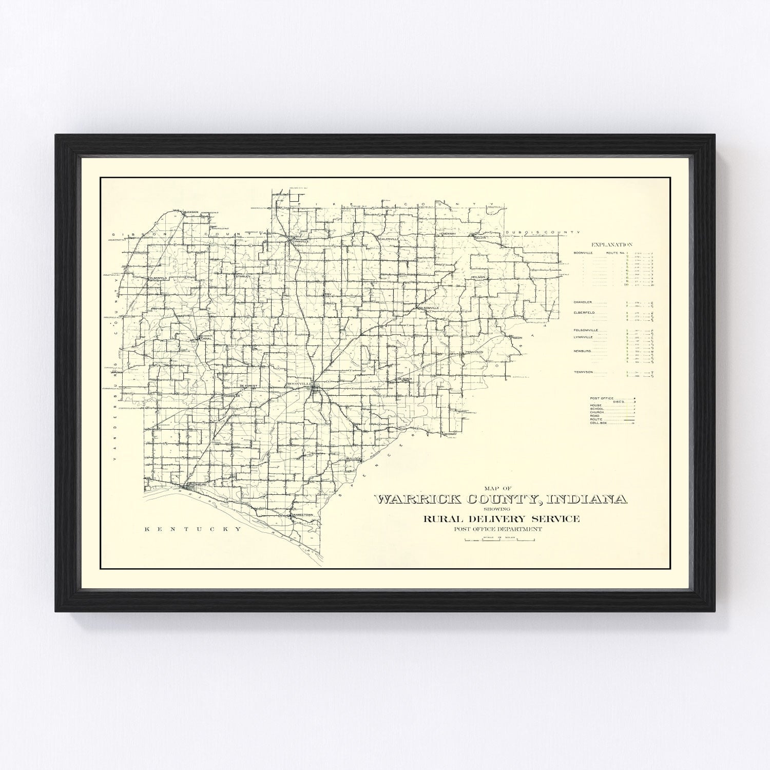 Vintage map of Warrick County, Indiana, 1910