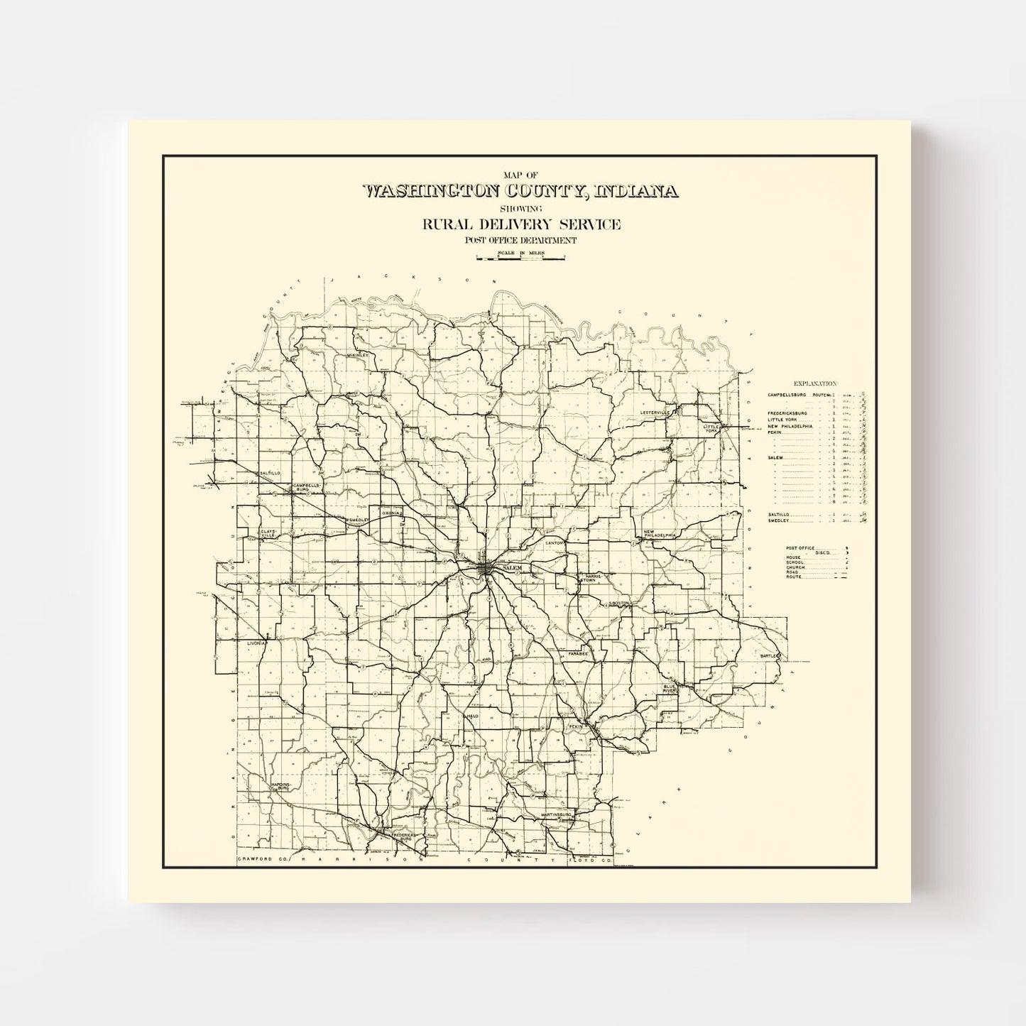 Vintage Map of Washington County, Indiana 1910