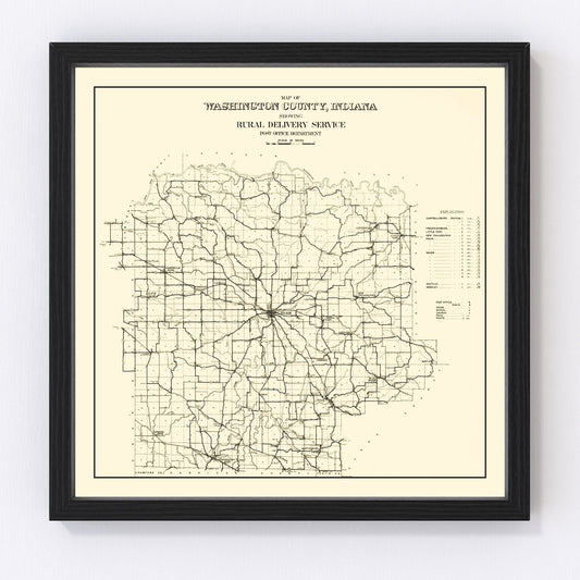 Vintage map of Washington County, Indiana, 1910, showing townships and rural communities