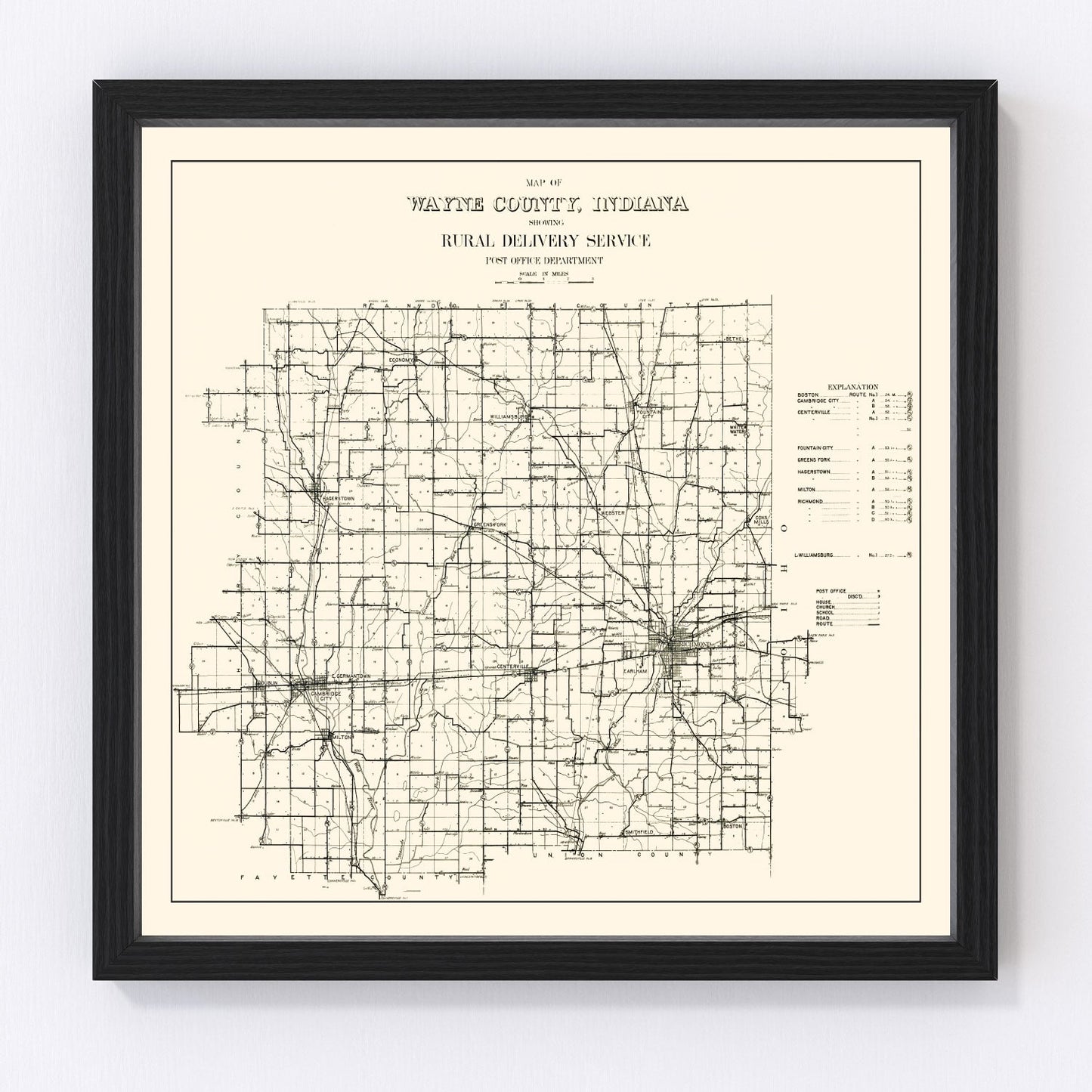 Vintage map of Wayne County, Indiana, 1910 - Richmond restored cartographic print