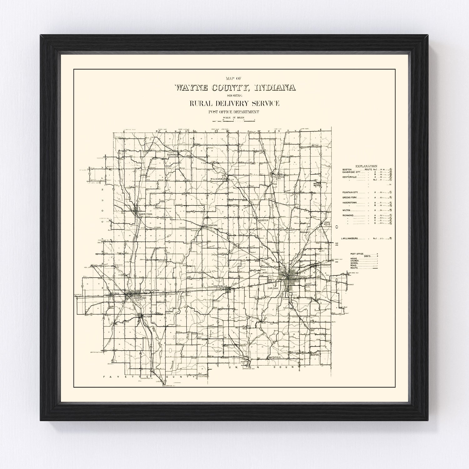 Vintage map of Wayne County, Indiana, 1910 - Richmond restored cartographic print