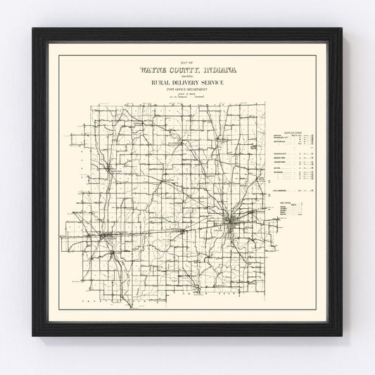 Vintage map of Wayne County, Indiana, 1910 - Richmond restored cartographic print