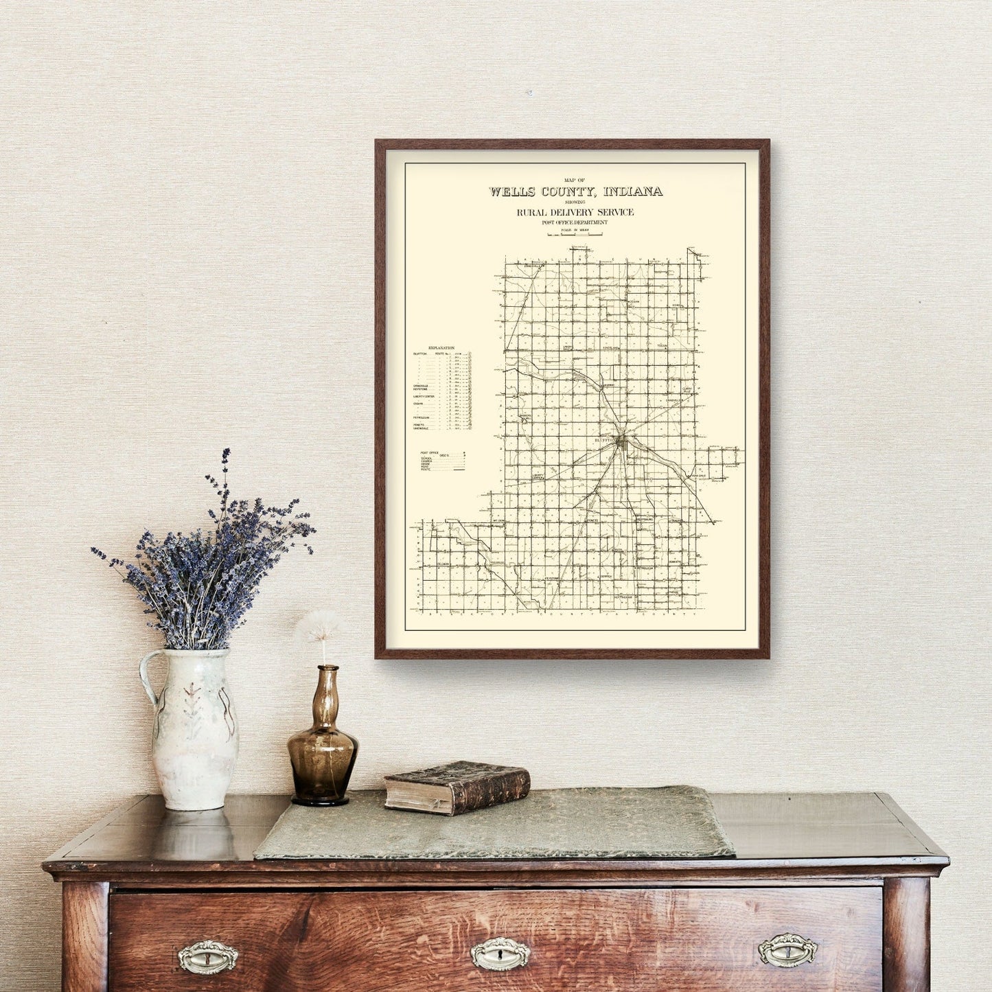 Vintage Map of Wells County, Indiana, 1911