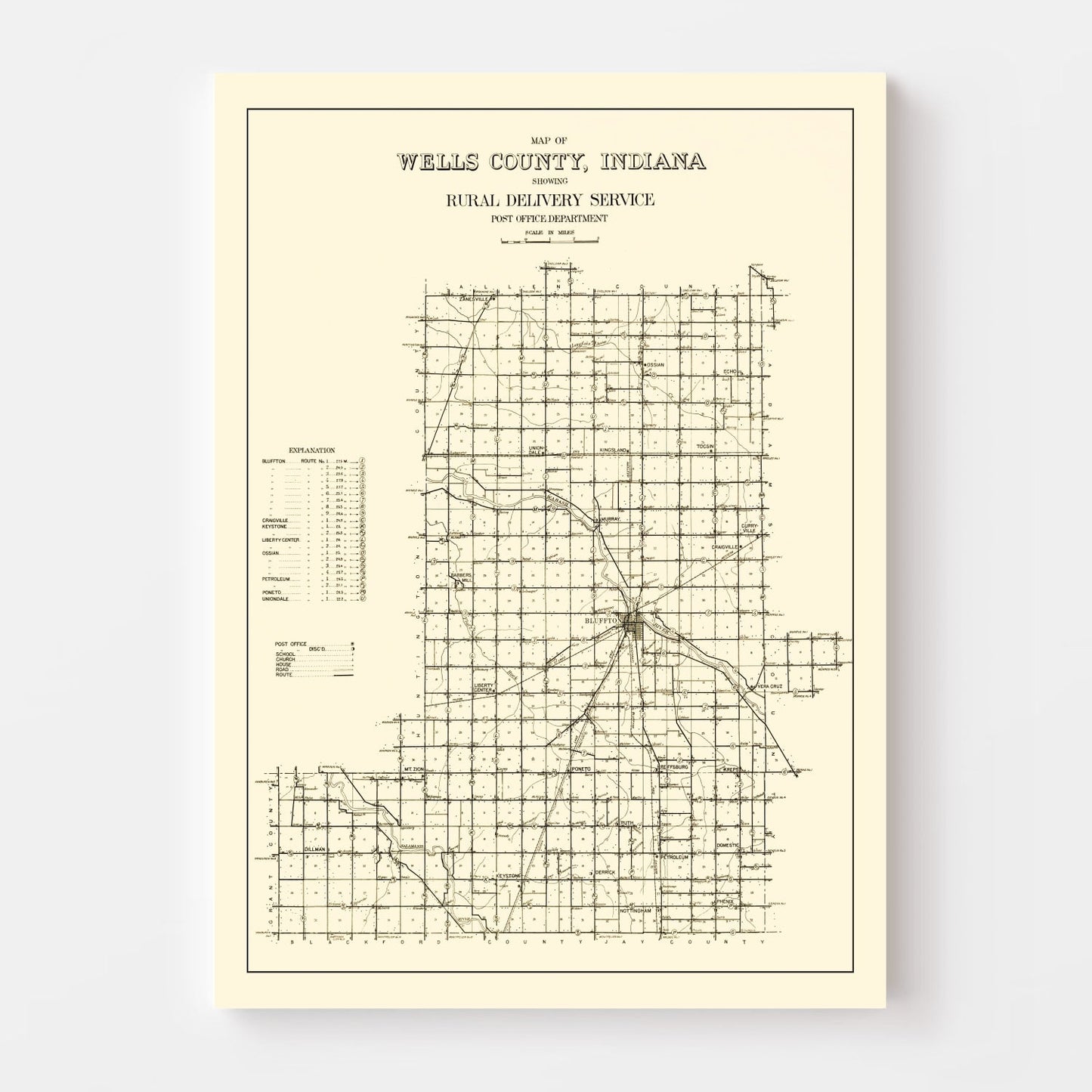Vintage Map of Wells County, Indiana, 1911