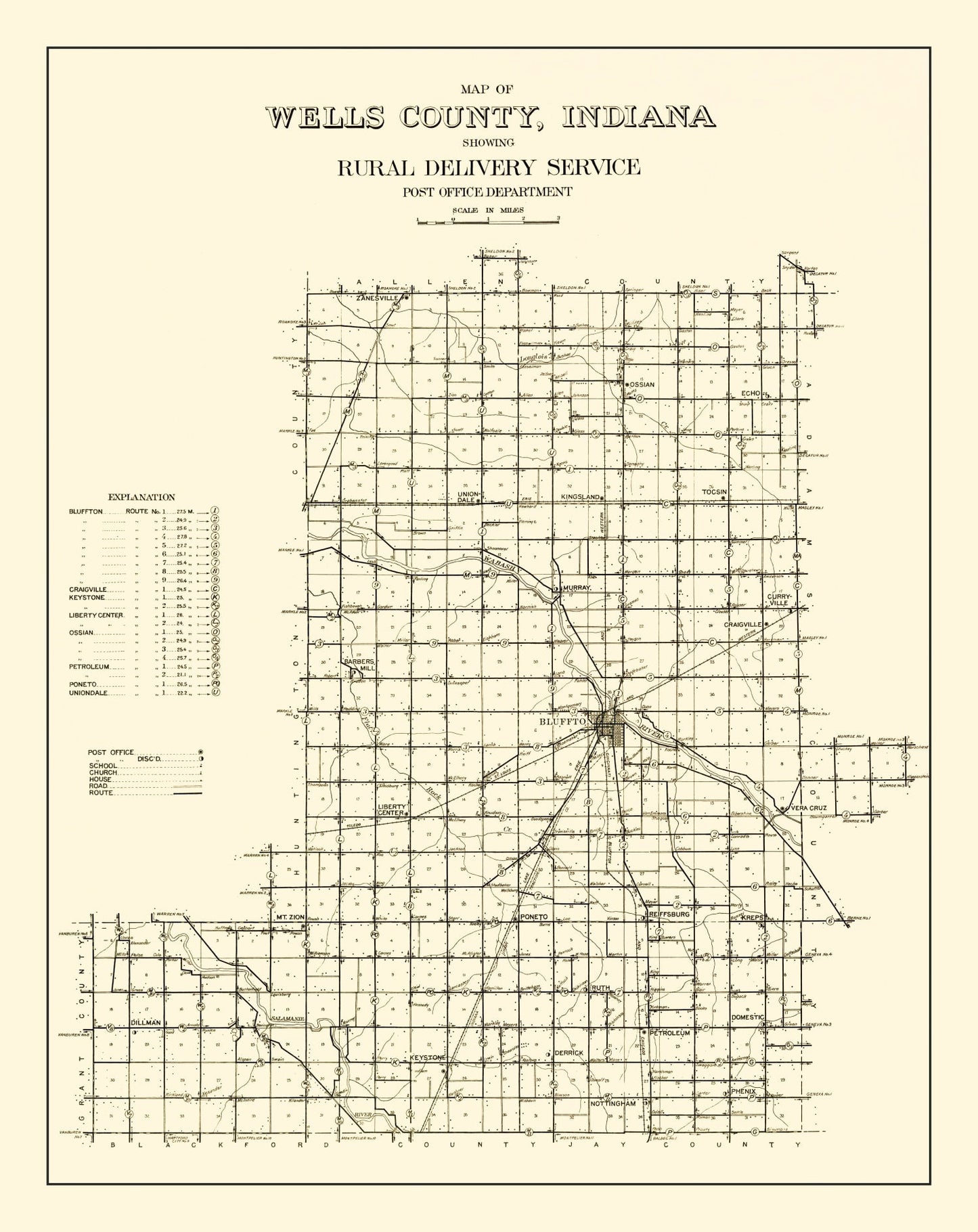 Vintage Map of Wells County, Indiana, 1911
