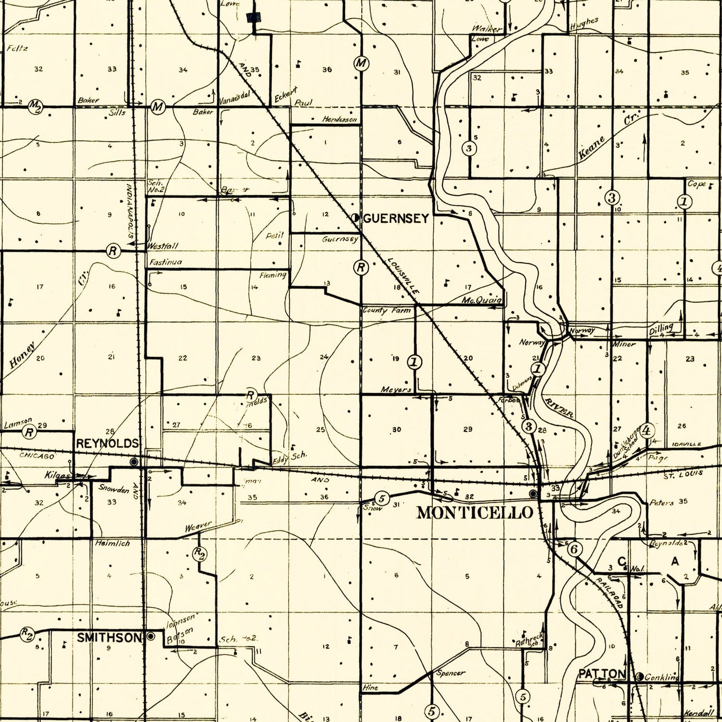 Vintage Map of White County, Indiana 1909