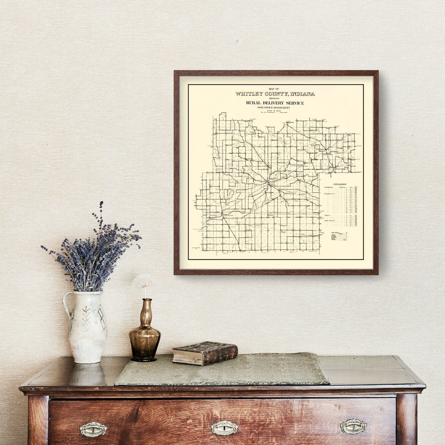 Vintage Map of Whitley County, Indiana, 1910