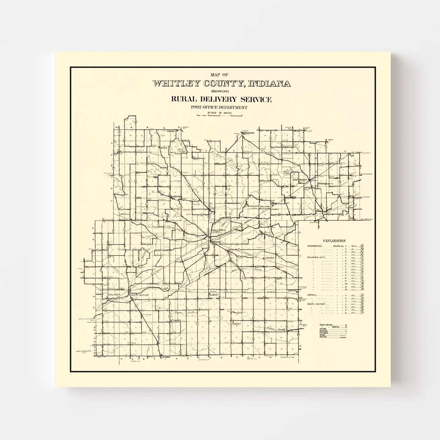 Vintage Map of Whitley County, Indiana, 1910