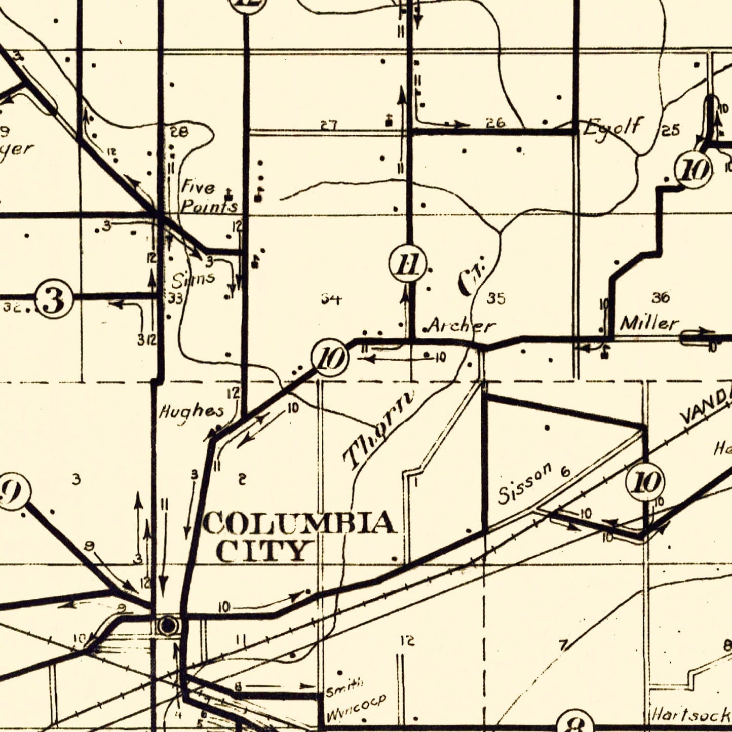 Vintage Map of Whitley County, Indiana, 1910