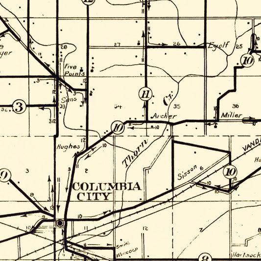 Vintage Map of Whitley County, Indiana, 1910
